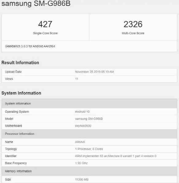 Samsung’s Galaxy S11 5G Geekbench launches with Exynos 990 and 12GB RAM